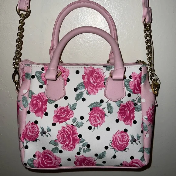 🚫SOLD🚫 Betsey Johnson Pink Floral Polka Dot Amelia Satchel - Picture 2 of 9